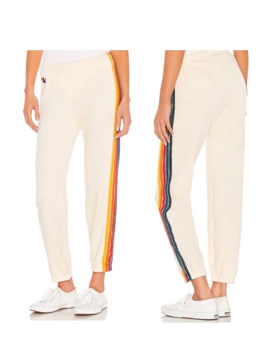 Aviator Nation Pants - Aviator Nation 5 Stripe Sweatpants Vintage White Rainbow Stripe Size S